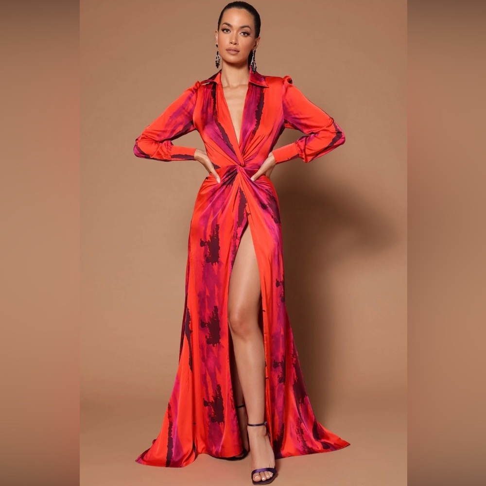 NWT Fashion Nova Gabriella Long Sleeve Maxi Dress